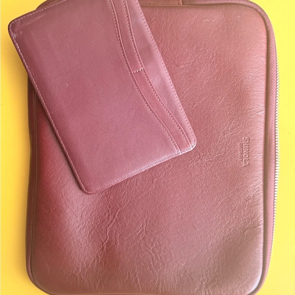 Shinola Maroon Leather Sleeve and Wallet Set